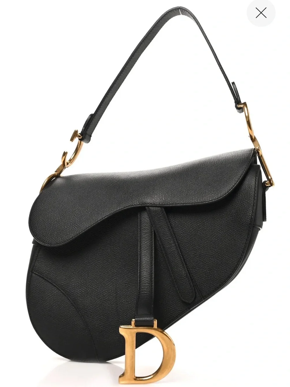Dior Black Saddle Shoulder Bag with Gold 'D' Charm Accent